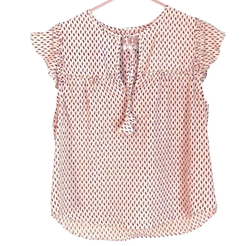 MISA Los Angeles Blouse Top Cream/Burgundy, Ruffles, Tassel Size XS